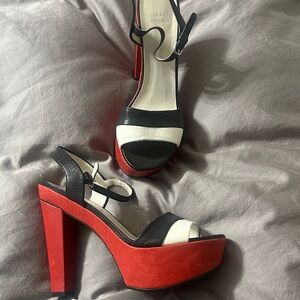 Stuart Weitzman Black White and Red Platform Heels